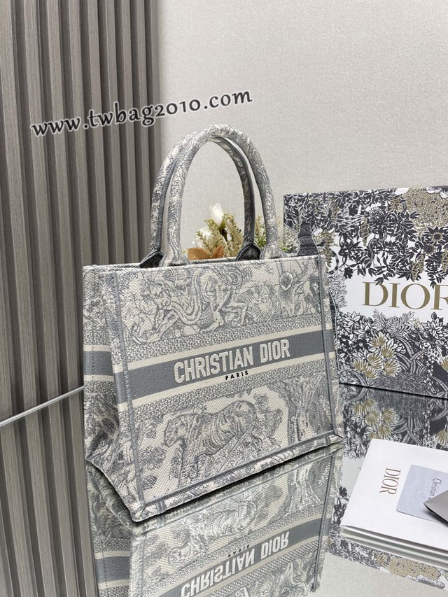 Dior专柜新款TOTE包迪奥高仿原单旧灰虎小号购物袋手提托特包 djfk1370